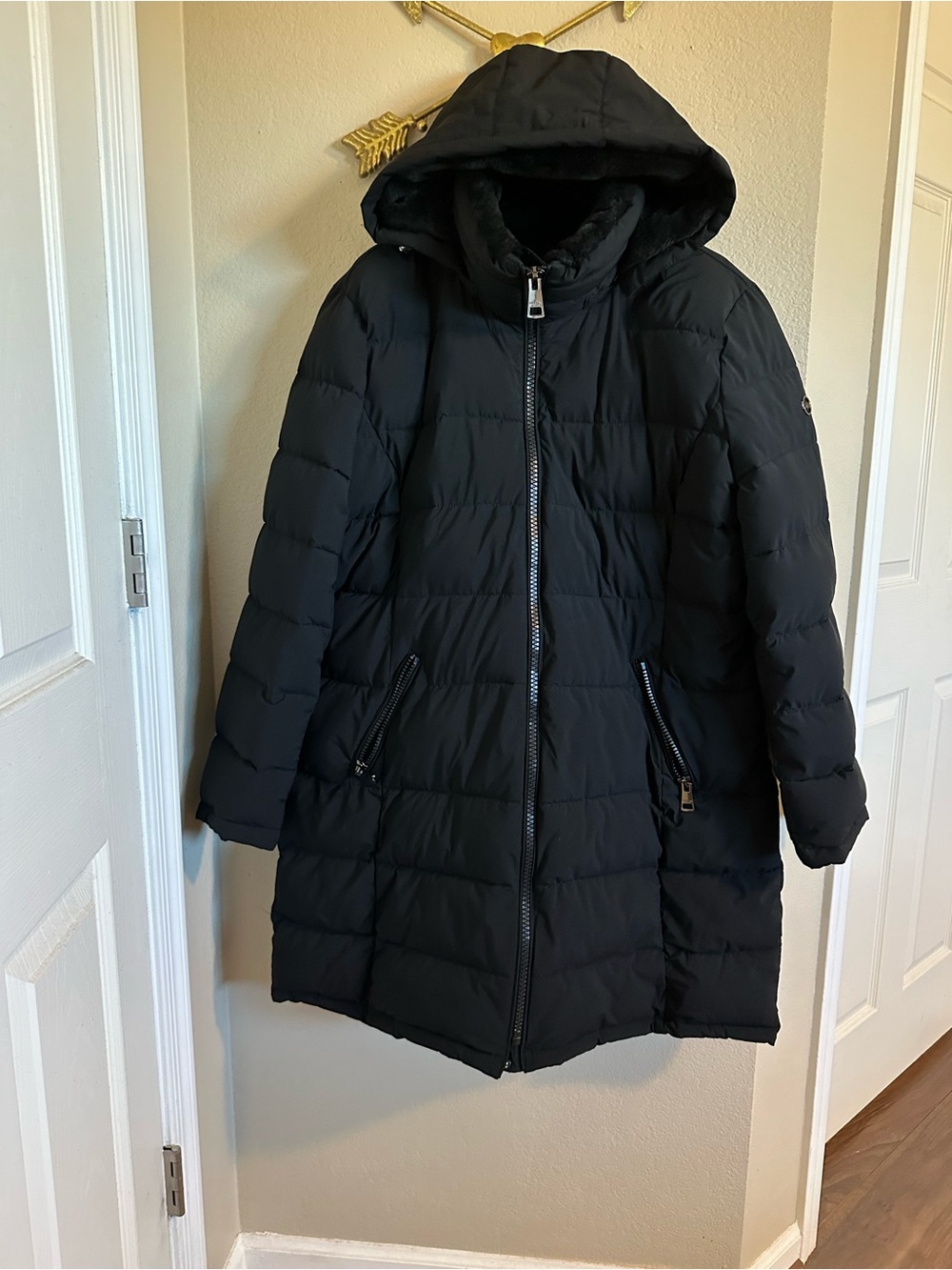 Andrew Marc Black Hooded Quilted Puffer Coat